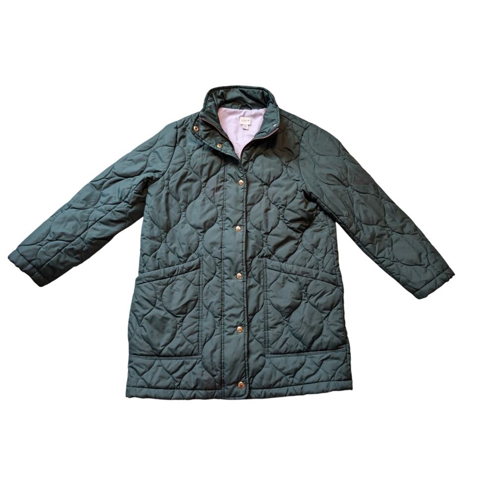 J.Crew Women’s Dark Green Long Coat Lightweight Puffer Jacket Size Medium Petite